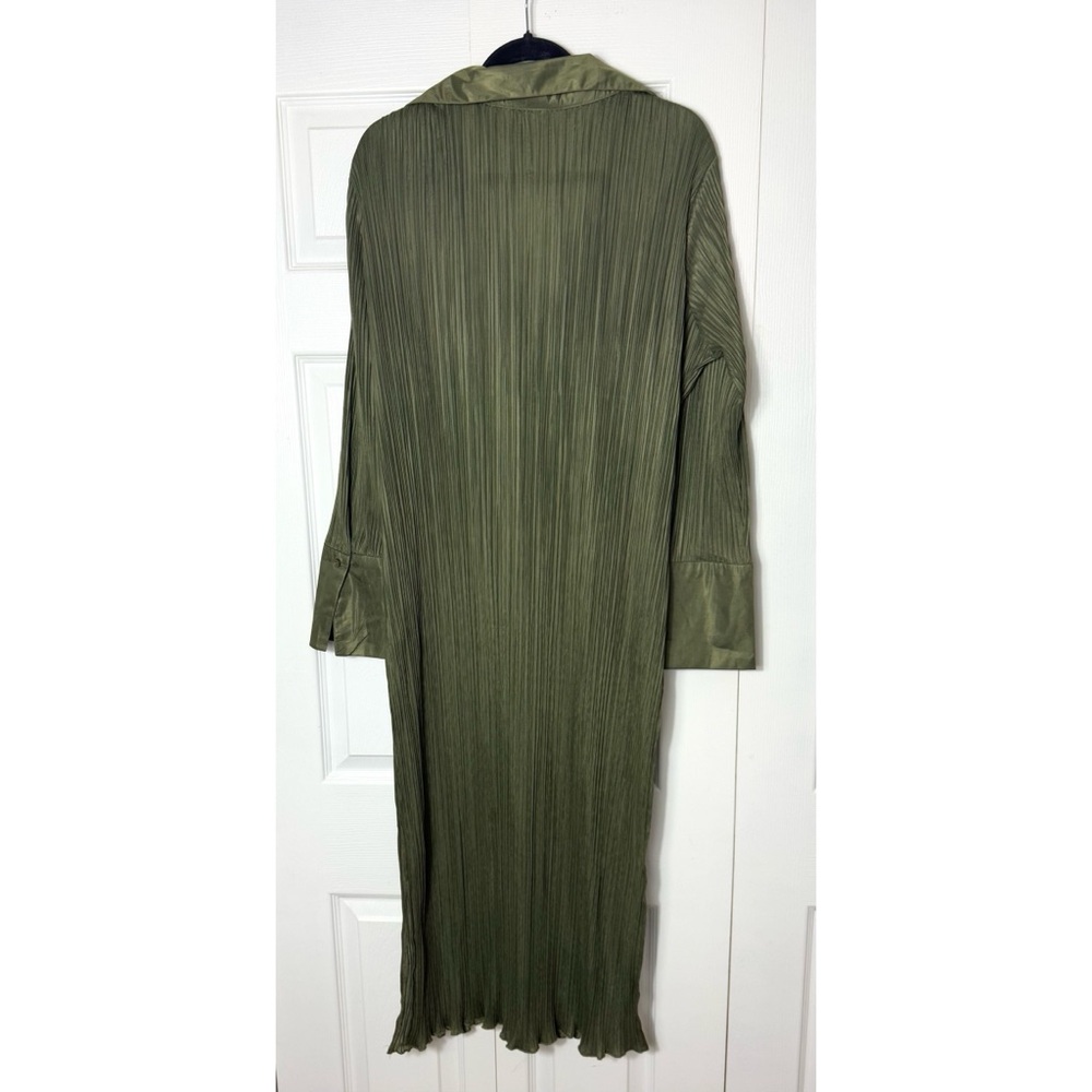 Missguided Olive Green Plissé Button Front Shirt Midi Dress Size 14 XL - Picture 4 of 6